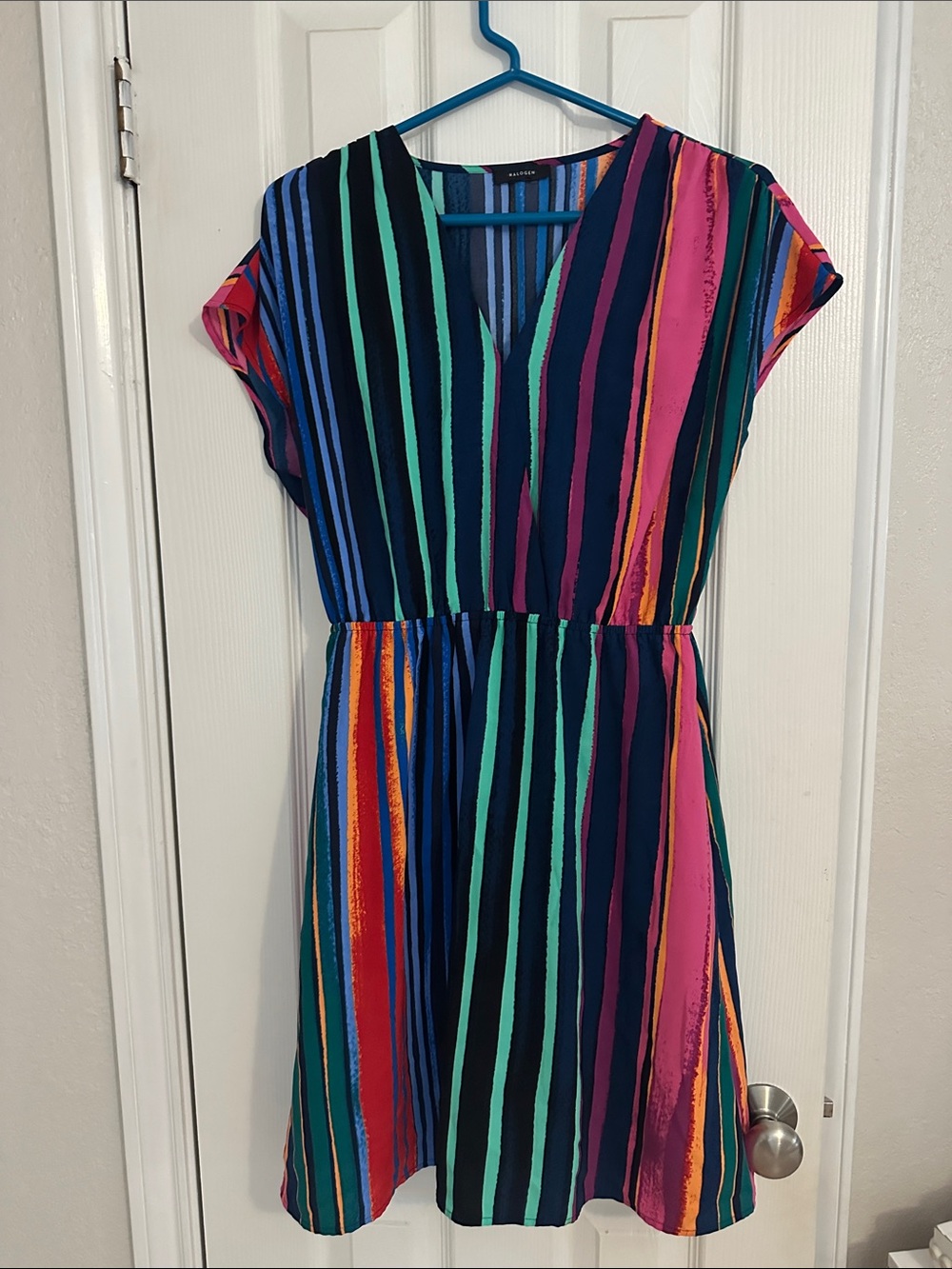 Halogen Navy Striped V-Neck Multicolor Dress